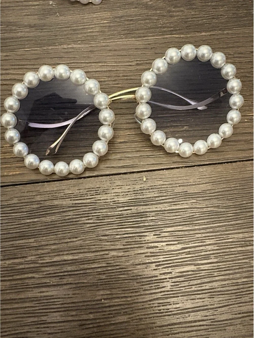 Beautiful Faux Pearl Embellished Sunglasses Two Lense Colors Aqua And Violet